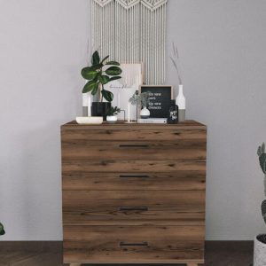 კომოდი 4 უჯრით მუქი ხის ფაქტურით (BF-803)