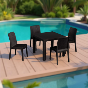 რატანის მაგიდა 4 სკამით ანტრაციტი (SP926)