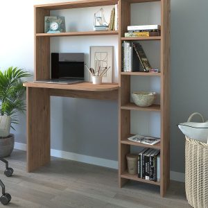 საოფისე/სამეცადინო მაგიდა თაროებით ფიჭვის ფაქტურით (BF-843)