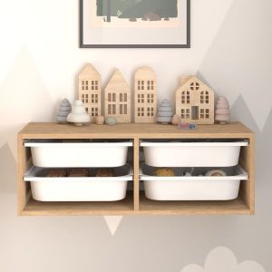 მრავალფუნქციური კედლის ორგანაიზერი ფიჭვის ფაქტურით პლასტმასის კალათით (BF-698)