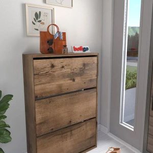 ფეხსაცმლის კარადა მუქი ხის ფაქტურით (BF-669)