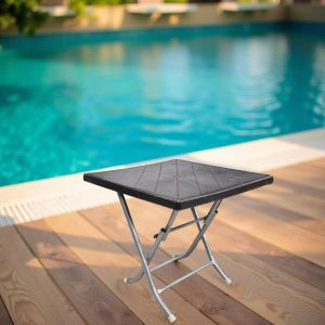 პლასტმასის მაგიდა მეტალის ფეხით 80*80 ყავისფერი (SP885)