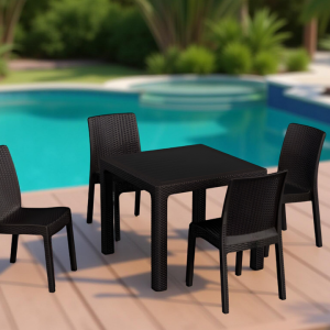 რატანის მაგიდა 4 სკამით ყავისფერი (SP927)