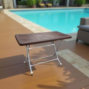 პლასტმასის მაგიდა მეტალის ფეხით 70*120 ყავისფერი (SP883)