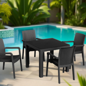 რატანის მაგიდა 4 სკამით ანტრაციტი (SP930)