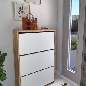 ფეხსაცმლის კარადა თეთრი და ფიჭვის ფაქტურით (BF-835)