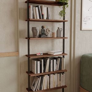 6-დონიანი კედლის თარო მუქი ხის ფაქტური (559)