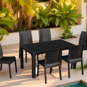 რატანის მაგიდა 6 სკამით ყავისფერი (SP923)