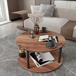 მრგვალი მაგიდა (70*70) მუქი ხის ფაქტურით (MS605)